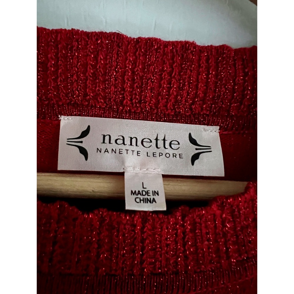 Nanette Lepore Sweater Dress Womens Red Metallic Tiered Ruffle Knit Large Holdy - Picture 5 of 10